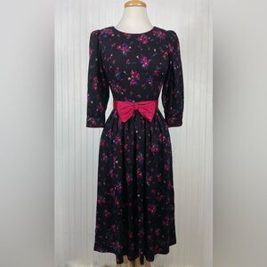Lanz Originals Women's 80's VTG Multicolor Floral Bow Belted Dress Sz 4